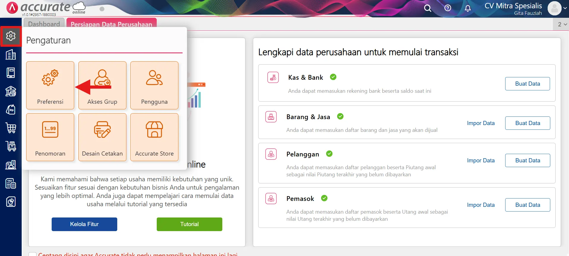 cara mengatur fitur dasar Accurate Online